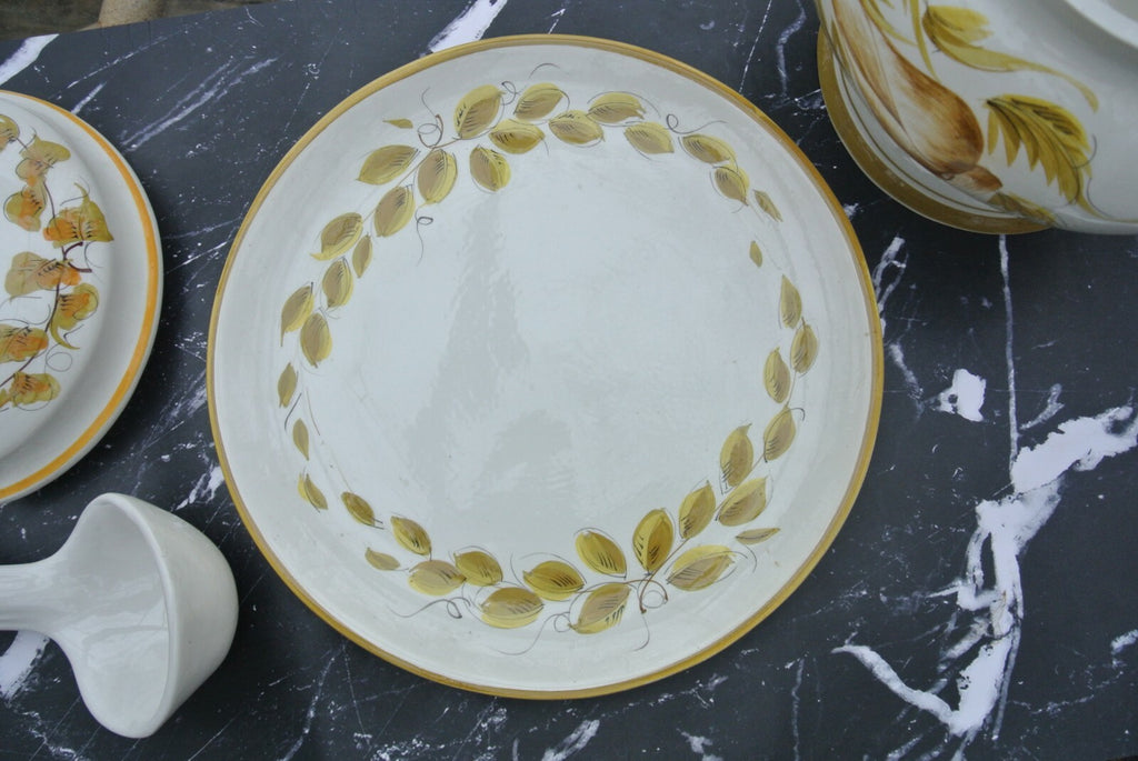 Vintage Italian Yellow Ceramic Tureen with Platter & Ladle Hand Painted