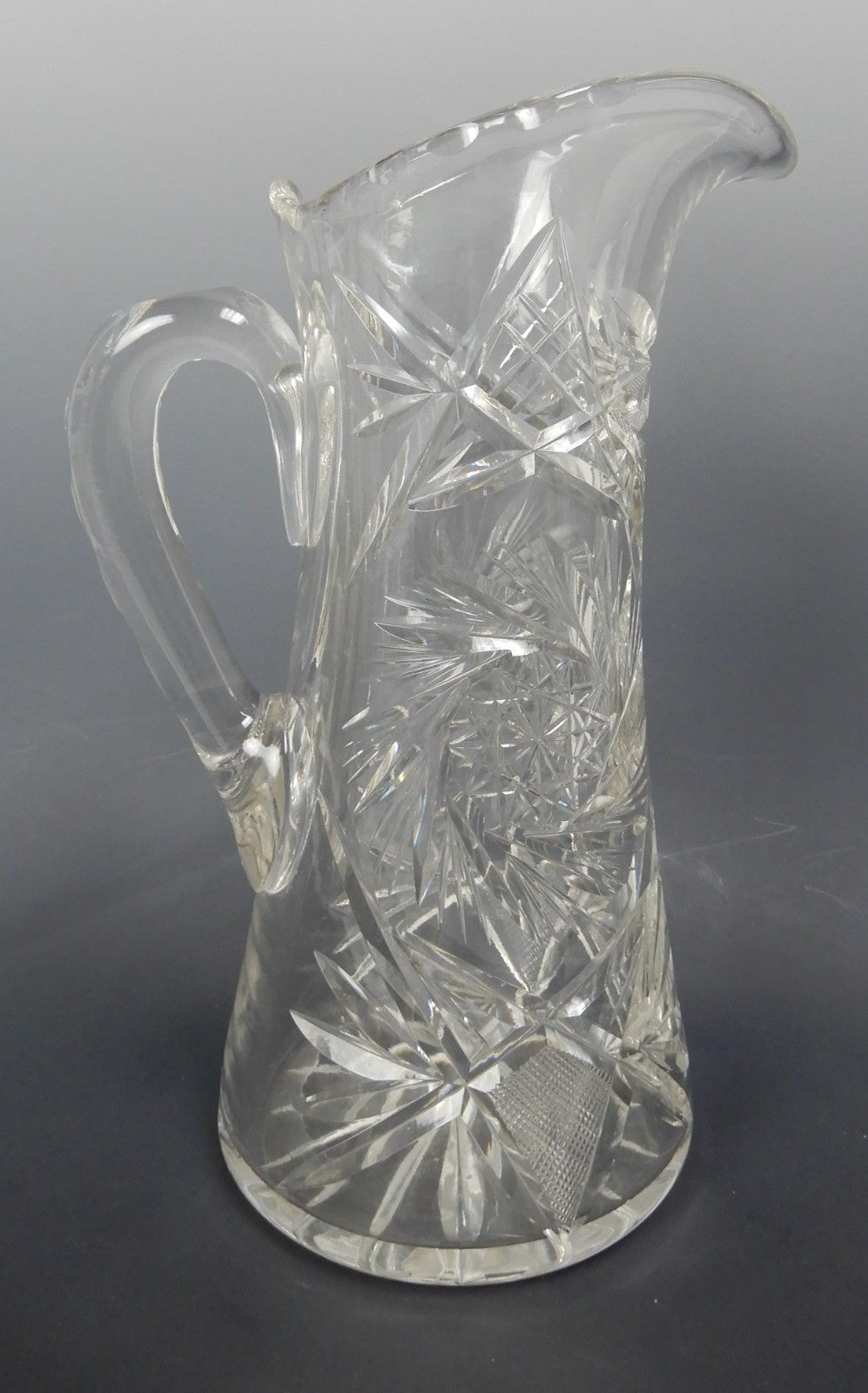 Antique Heavy ABP Cut Lead Crystal Glass Pinwheell Pitcher