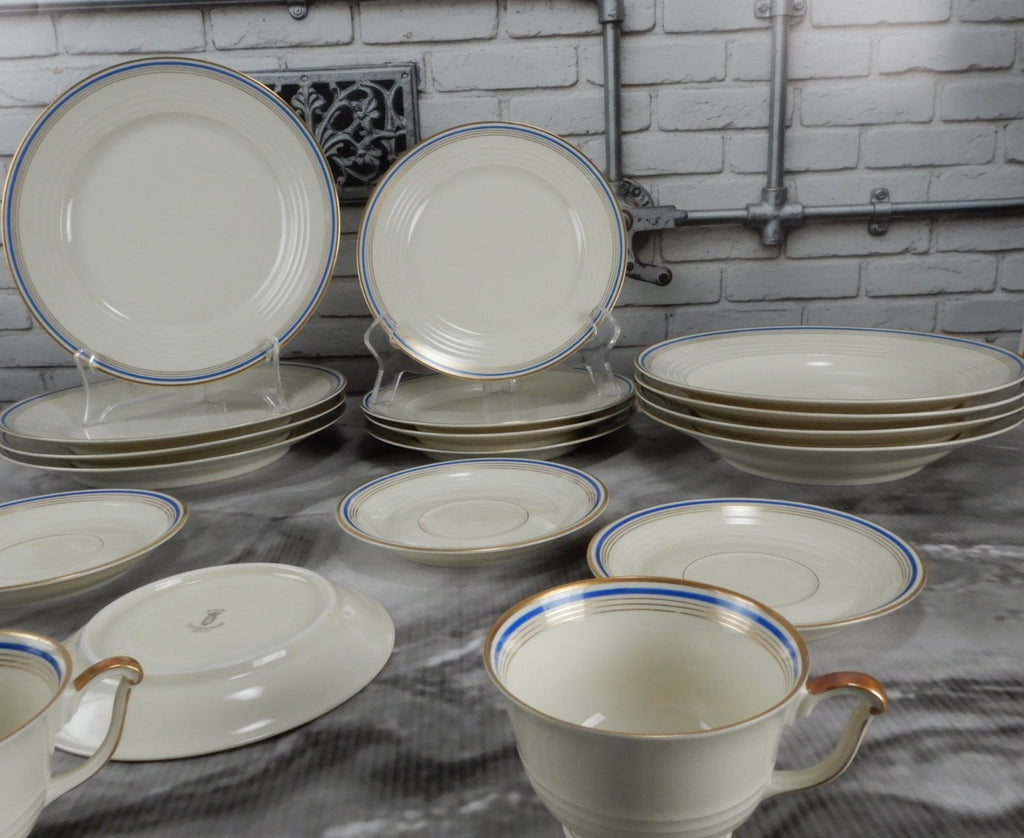 20 Pieces 5-Piece 4 Place Eamag Schönwald Bavaria Gold and Cobalt Blue Rim