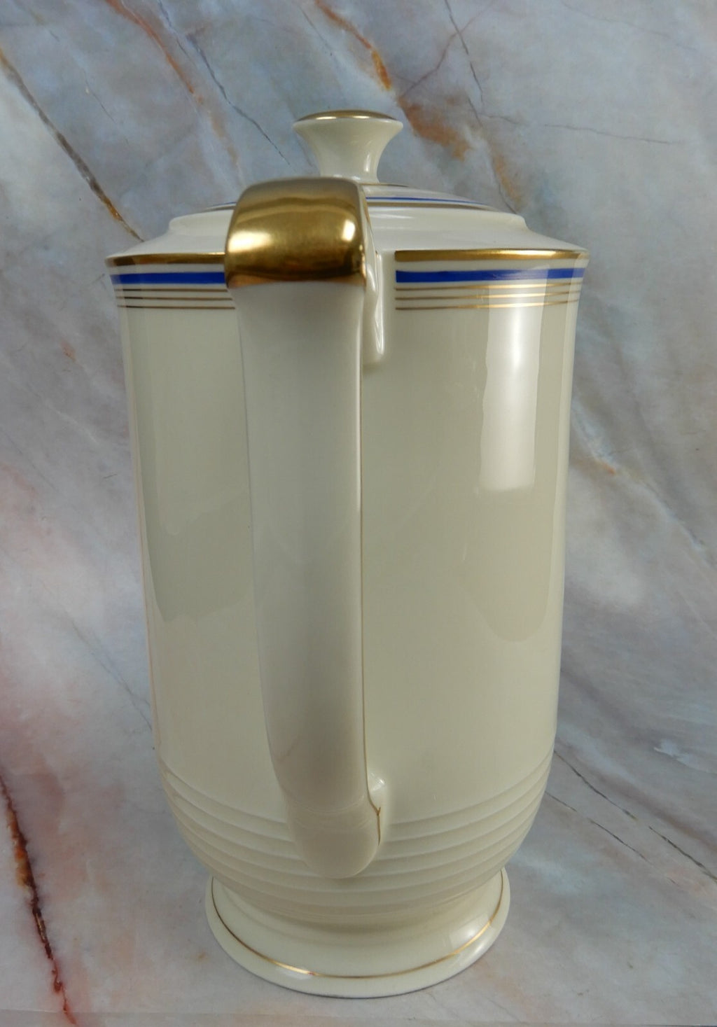 Vintage Eamag Schönwald Bavaria Gold and Cobalt Blue Rim Coffee Pot