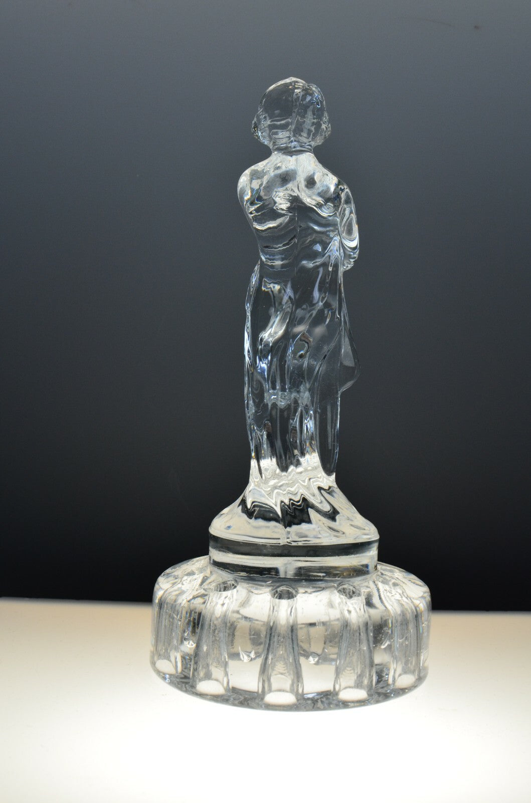 Vintage Cambridge Clear Depression Glass Draped Lady Nude Flower Frog Figurine