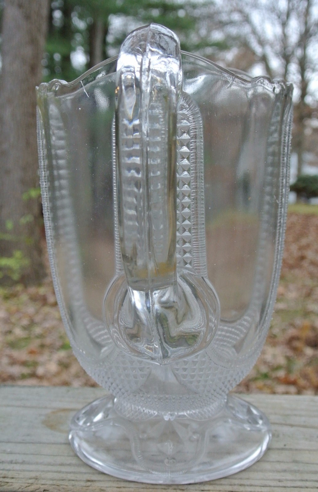 Antique Curtain Tie Back Pitcher Early American Pattern Glass Adams & Co