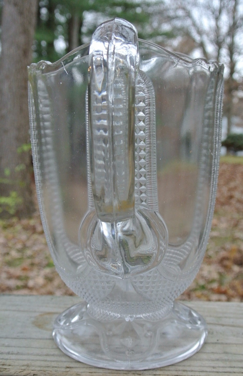 Antique Curtain Tie Back Pitcher Early American Pattern Glass Adams & Co