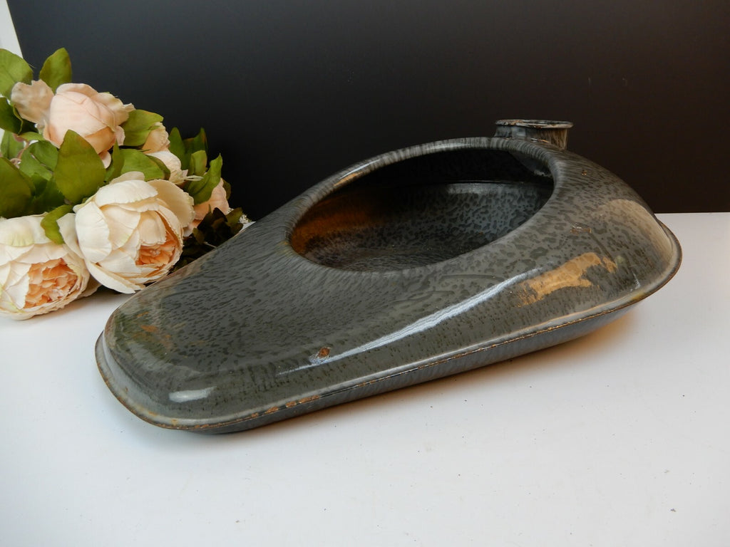 Vtge Grey Enamelware Graniteware L & G Mfg Co Hospital Bed Pan Farmhouse Decor