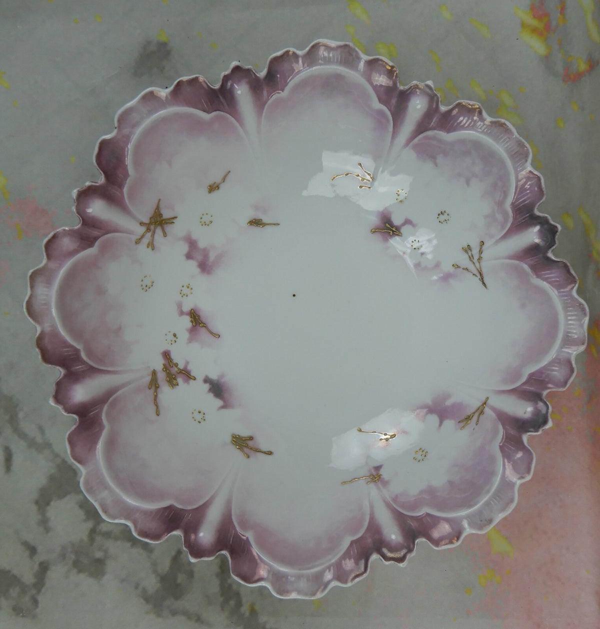 Old Red Mark 1900s Reinhold Schlegelmilch R.S. Prussia"Surreal Dogwood" Bowl