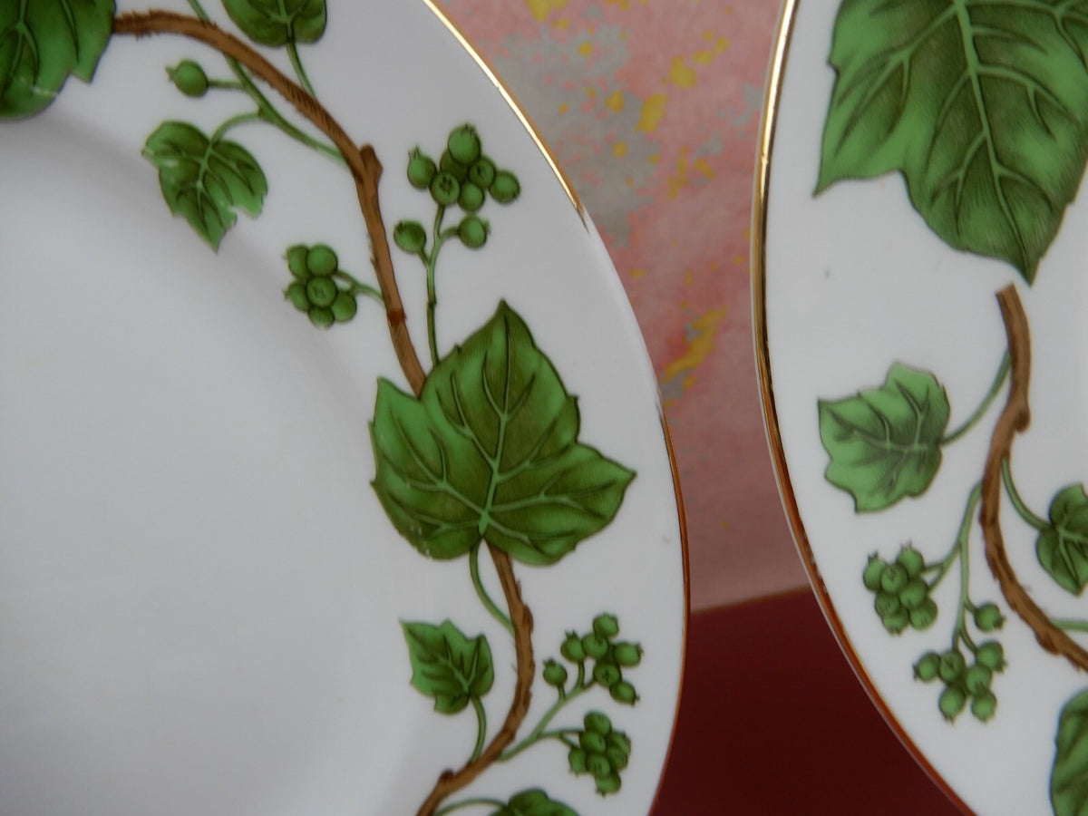 Crown Staffordshire Green Leaf 3 Desert Plates 2 Cups and 3 Saucers