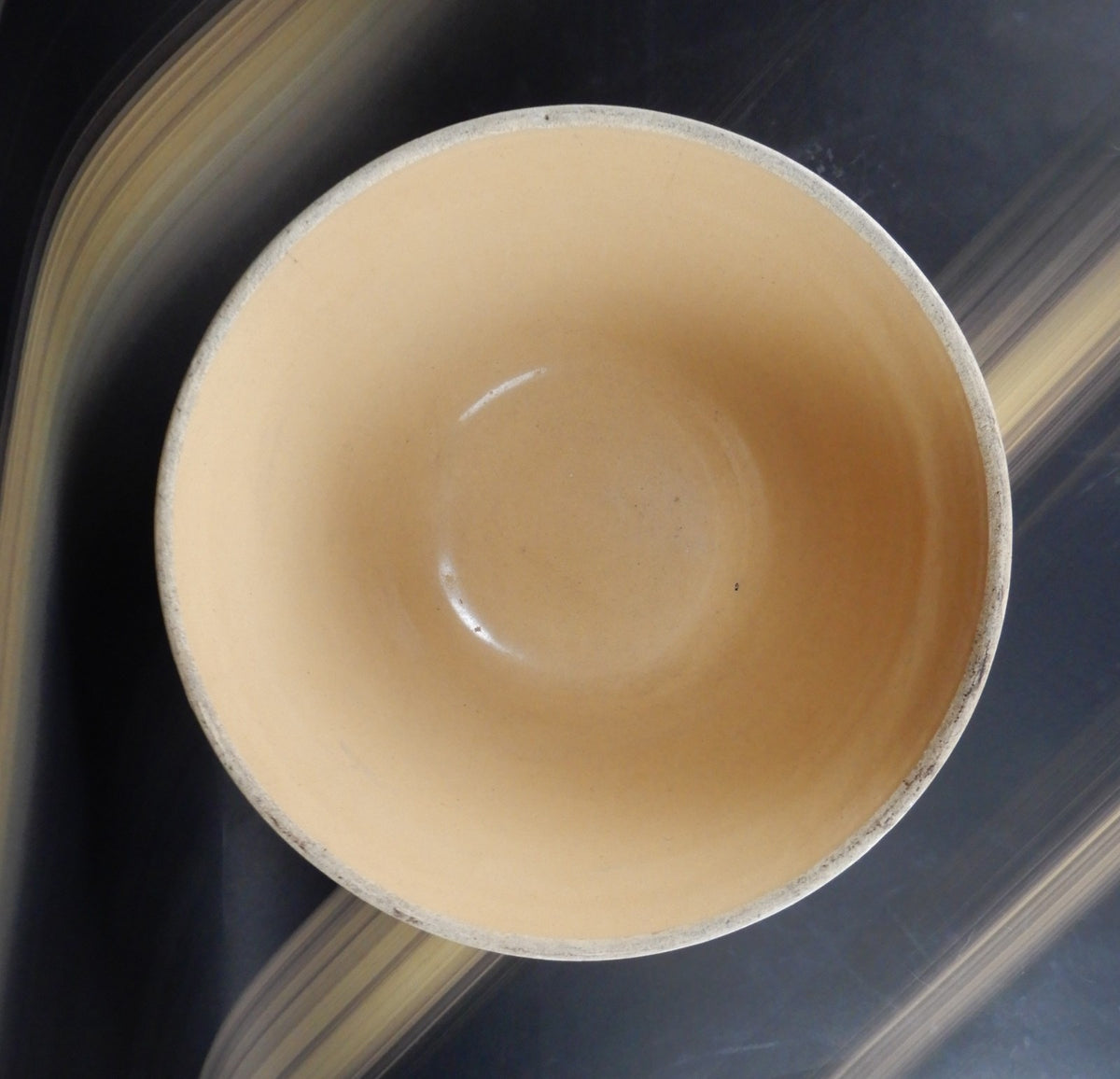 Vintage Ribbed Yelloware Mixing 11-5/8" Bowl with Blue/ White Bands