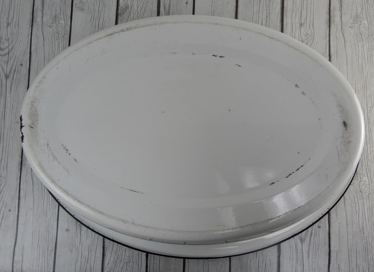 Vintage White Enamelware Oval Basin Wash Tub Bath Planter,Baby Wash 25-1/2" Long