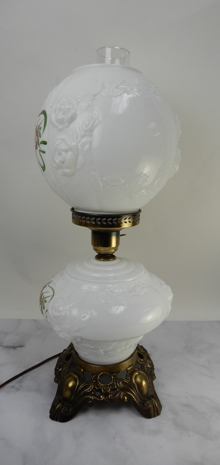Vintage Gone With The Wind Milk Glass Table Lamp With 3-Way Lamp 21-3/4" High