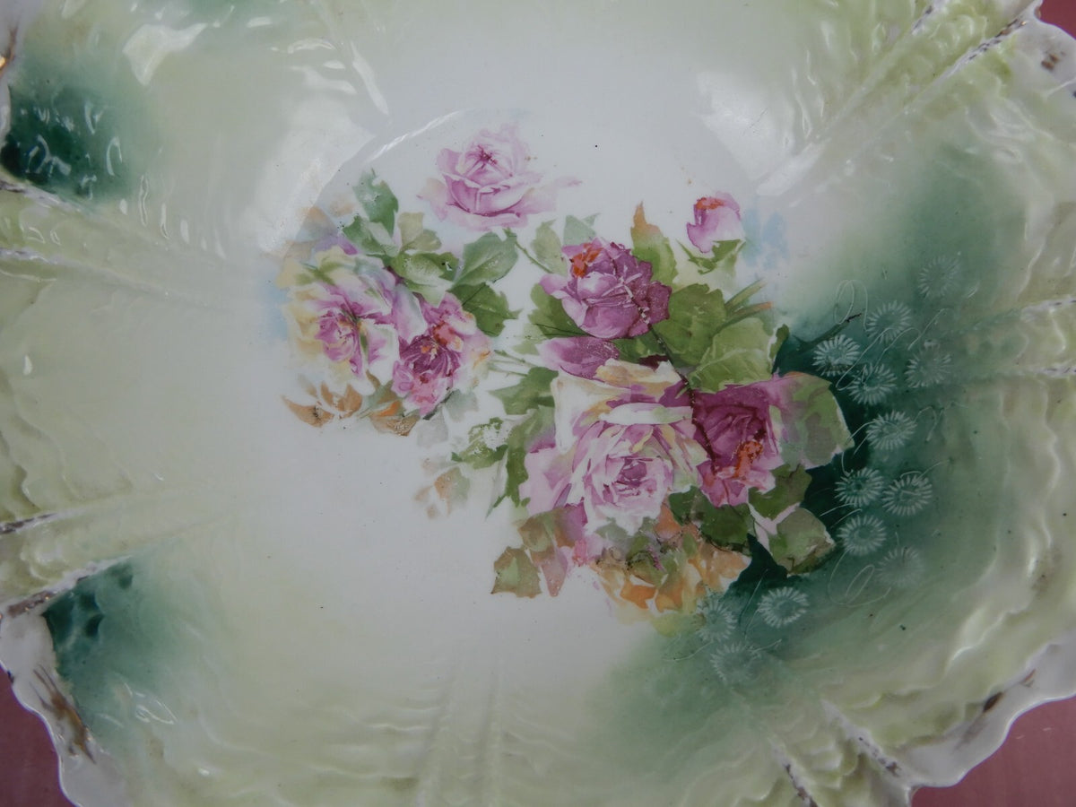 Antique RS Prussia Old Red Mark Bouquet of Roses Porcelain "Bowl" 10-3/4" Wide