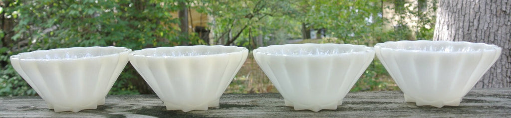 Set of 4 Fire King Lite Peach Opaque Milk White Ribbed Glass Bowls