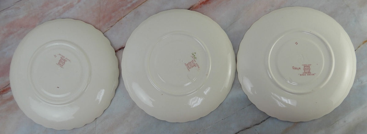 Vtg Copeland Spode "Rose Briar" Set of 3 Cream Soups and Saucers Made In England