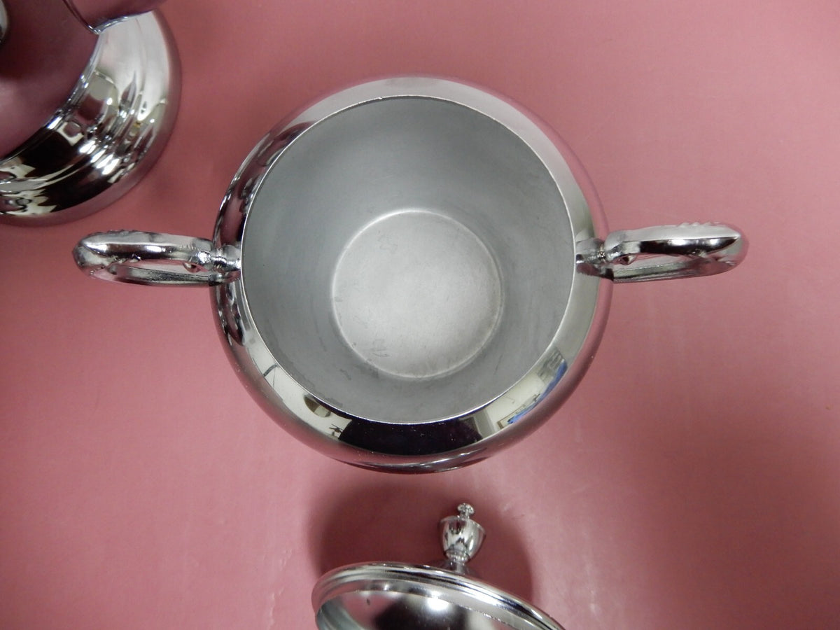 Vintage Sheridan Chrome Coffee Pot ,2 Handled Sugar Bowl w/Lid & Creamer