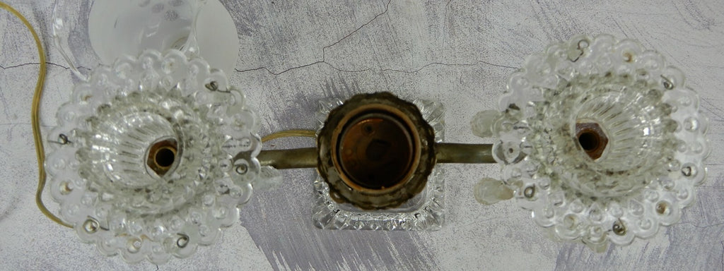 Vintage Two Arm Candle Holder Electric Table Lamp With Hanging Crystals B