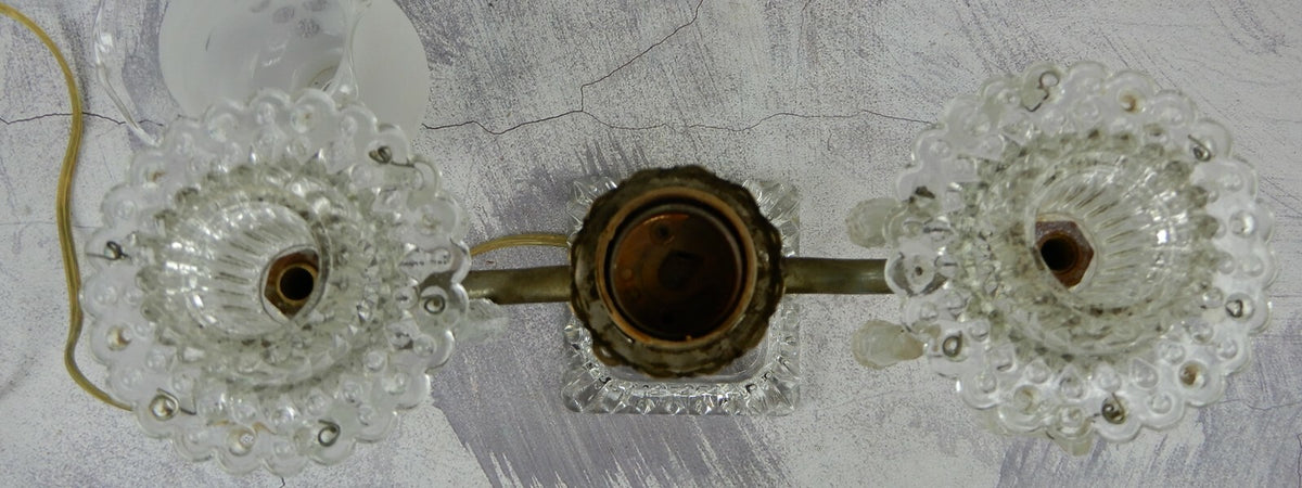 Vintage Two Arm Candle Holder Electric Table Lamp With Hanging Crystals B