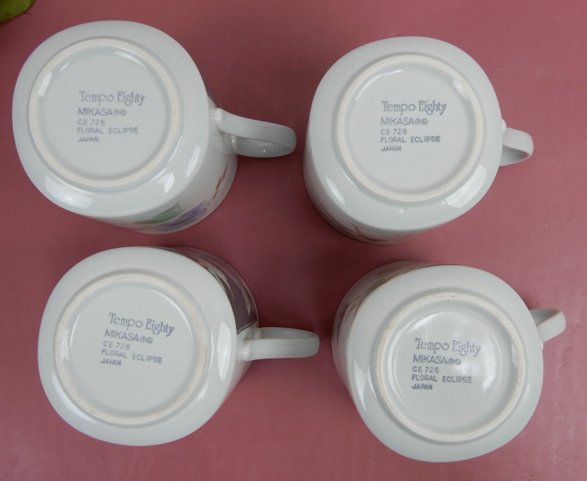 Mikasa Tempo Eighty Floral Eclipse Set of 4 Cups and Saucers