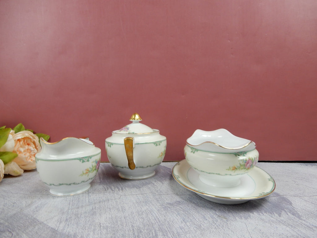 Set of Sugar Bowl,Creamer, Gravy Boat Morimura Fine China Made in Japan