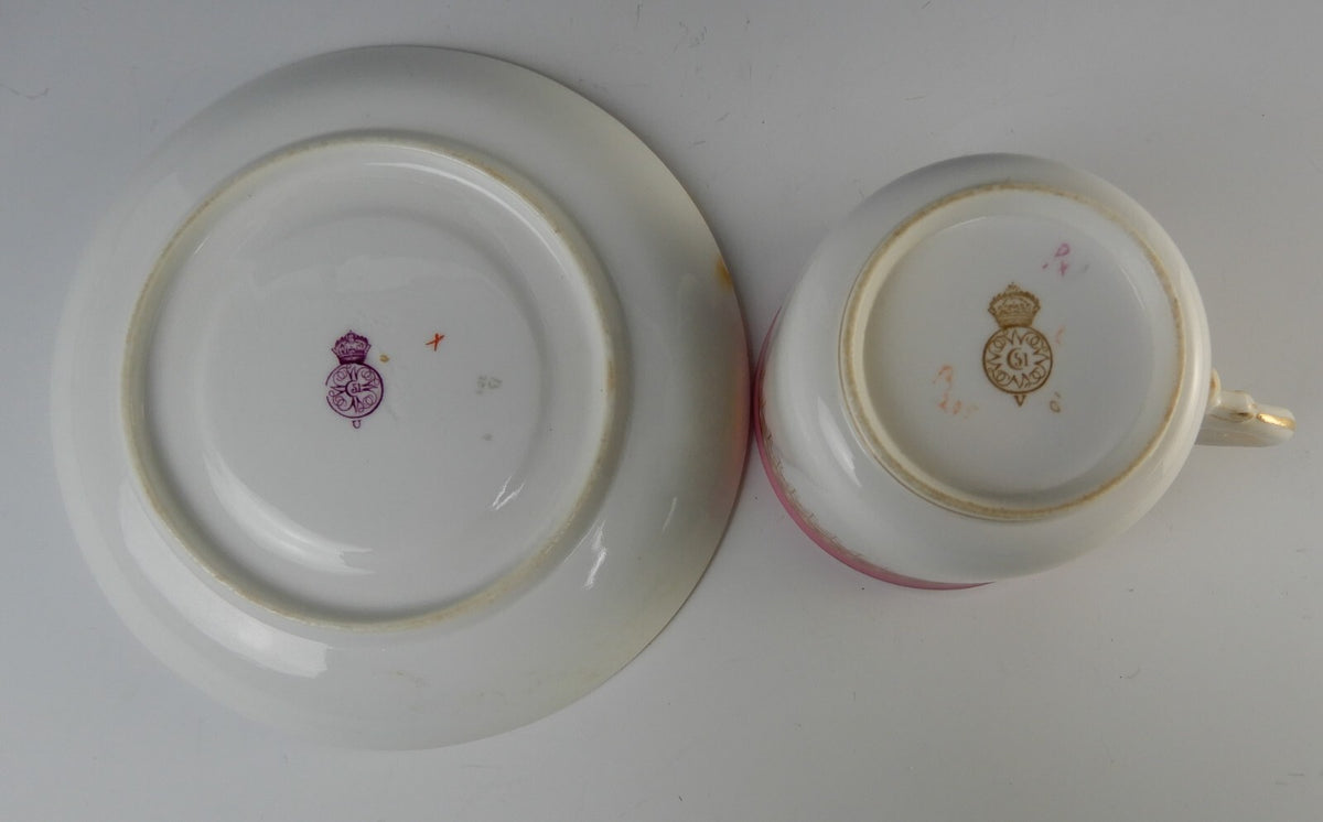 Antique Royal Worcester Floral Small English Cup and Saucer