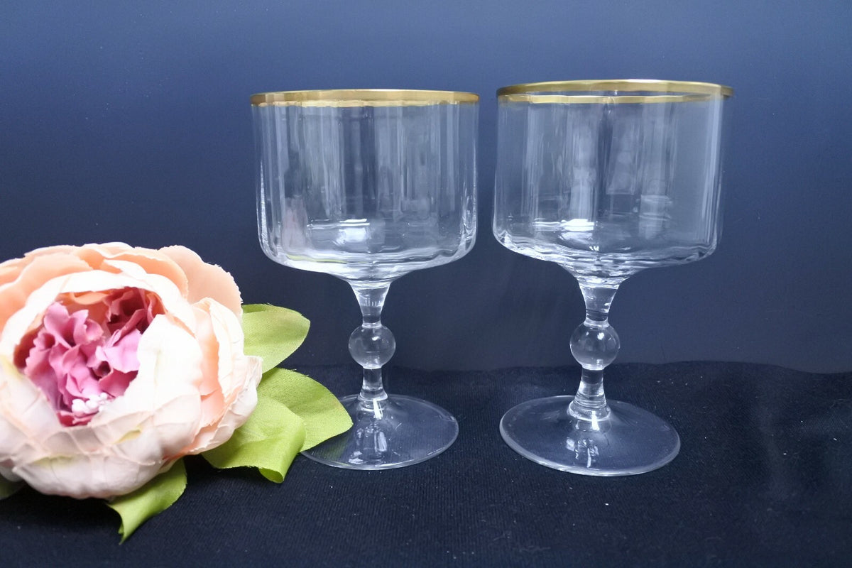 Lot Of 9 Ribbed Gold Rimmed Sherbet /Champagne Glasses Marked AC