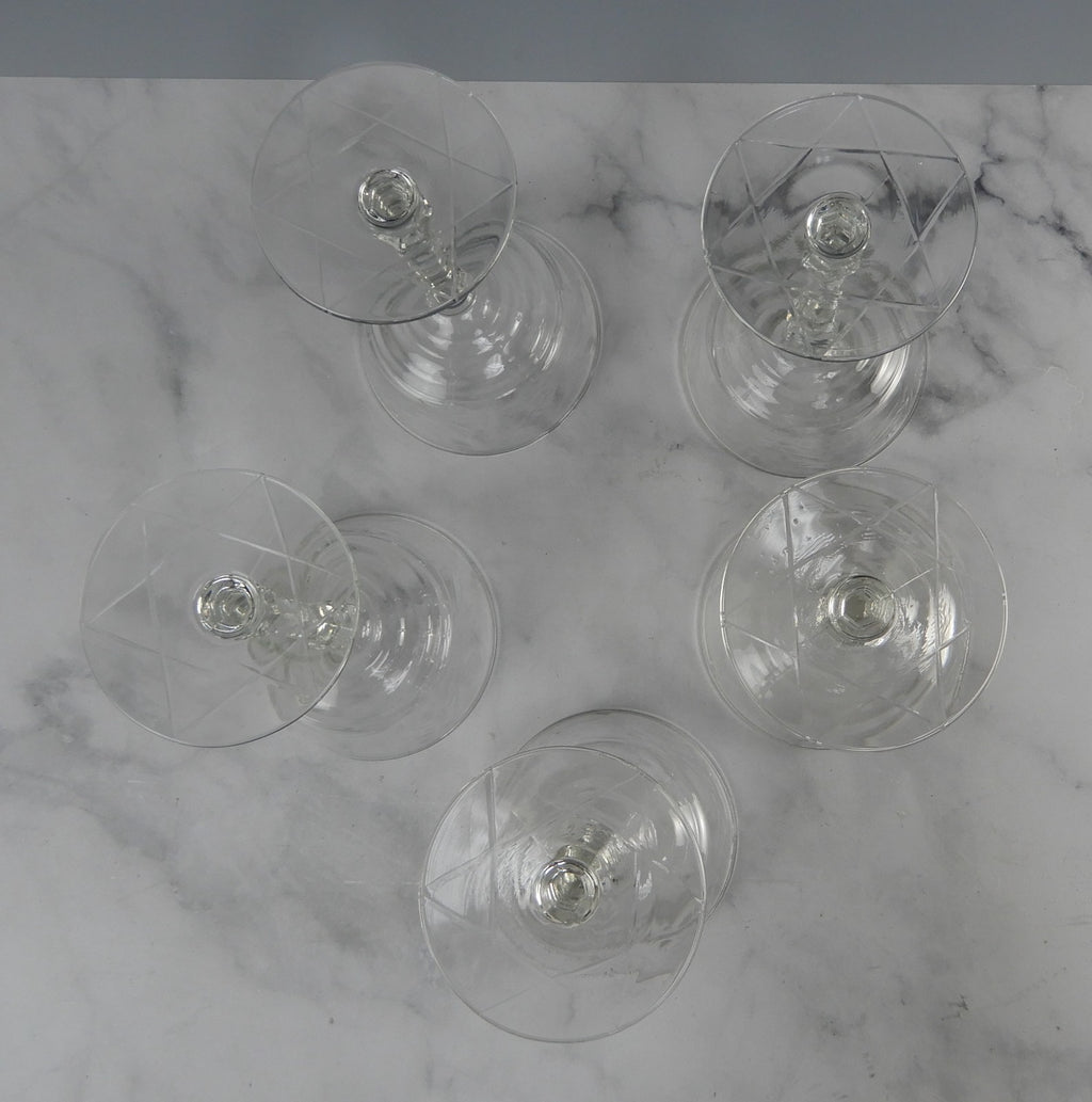 Set of 5 Pcs Pcs Libbey Rock Sharpe Etched Glass Arctic Rose Champage Glasses 6"