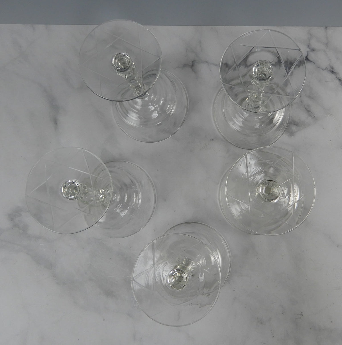 Set of 5 Pcs Pcs Libbey Rock Sharpe Etched Glass Arctic Rose Champage Glasses 6"