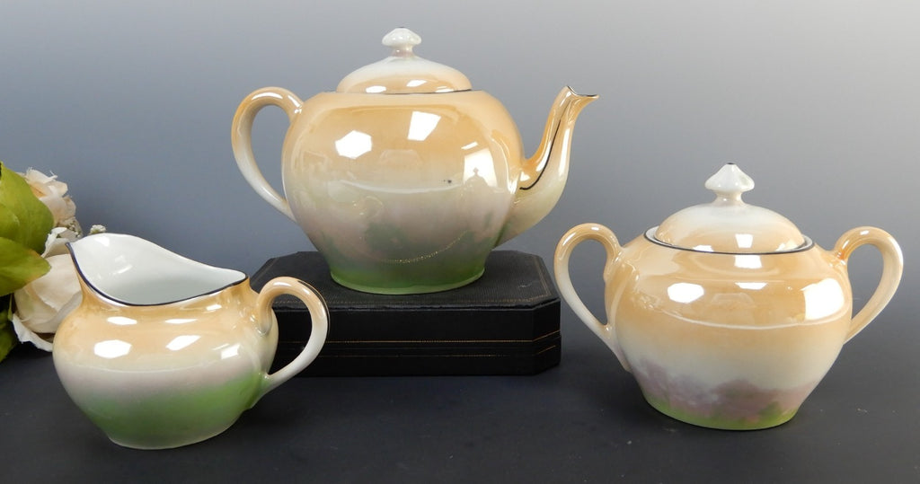 Vintage Celebrate Lusterware Czechoslovakia Tea Pot,Sugar and Creamer