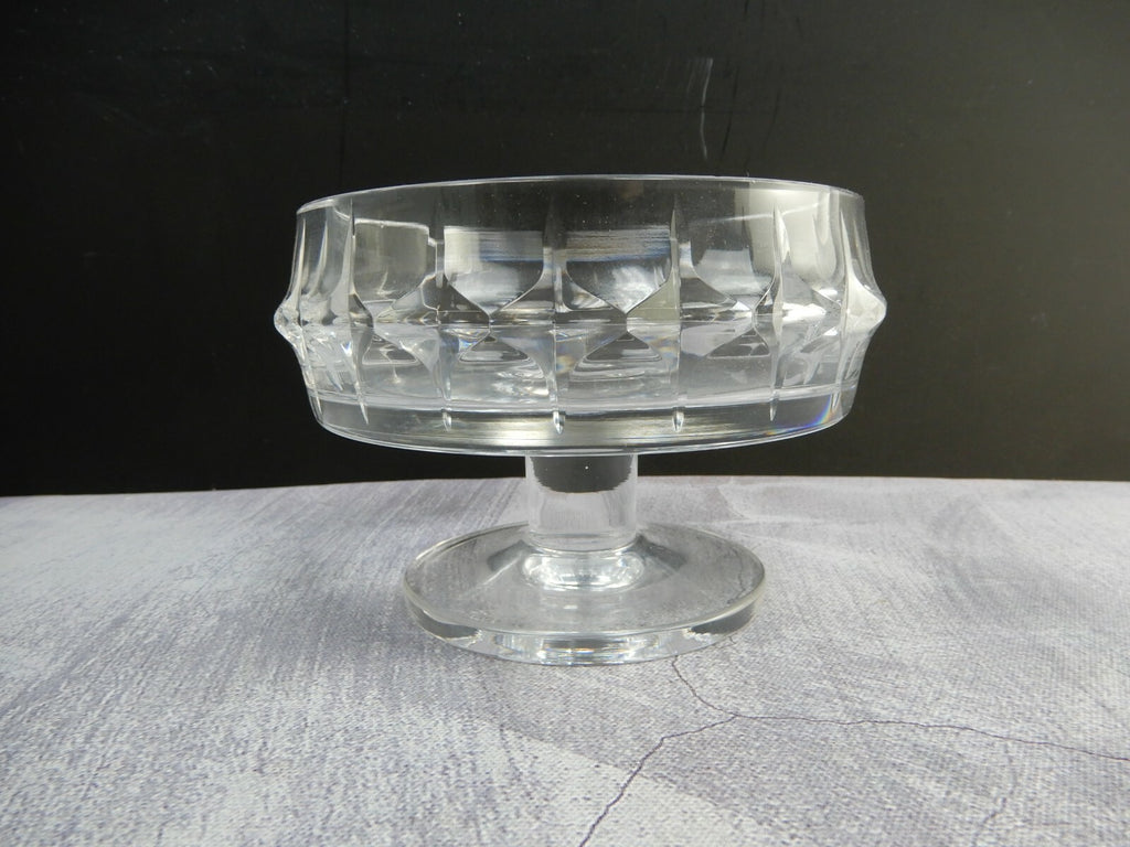 Vintage Crystal Glass Round Compote Signed