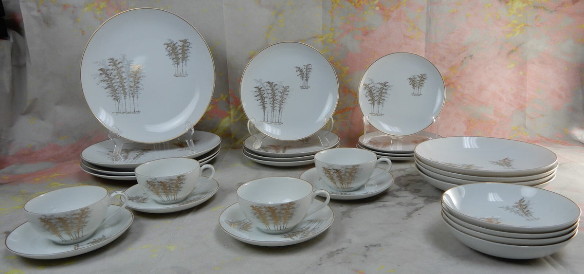 28 Pieces 7-Piece 4 Place Setting Porcelain of FUKAGAWA Arita Japan ~Gold Bamboo