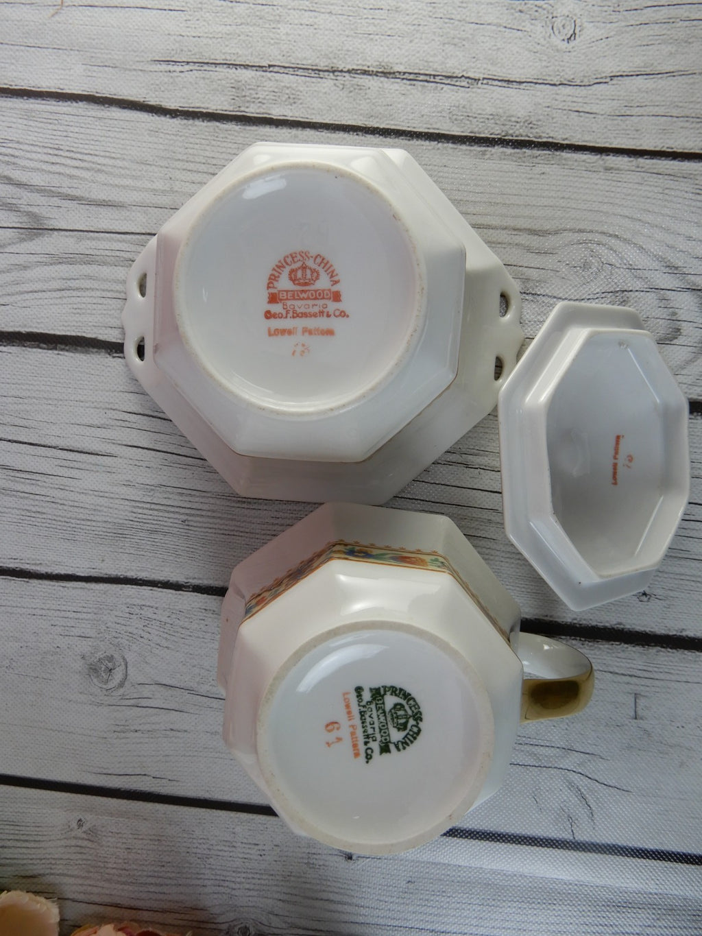 Pricess-China Geo F Bassett Bavaria Belwood Sugar Bowl&Creamer "Lowell Pattern"