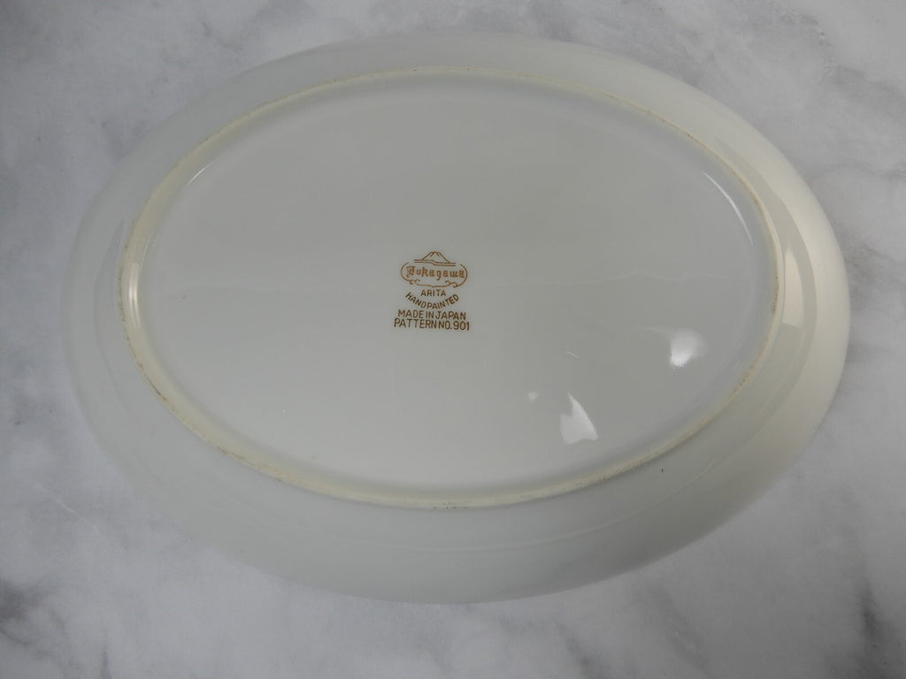 FUKAGAWA Arita Japan ~Gold Bamboo Oval Serving Bowl and 12" Platter