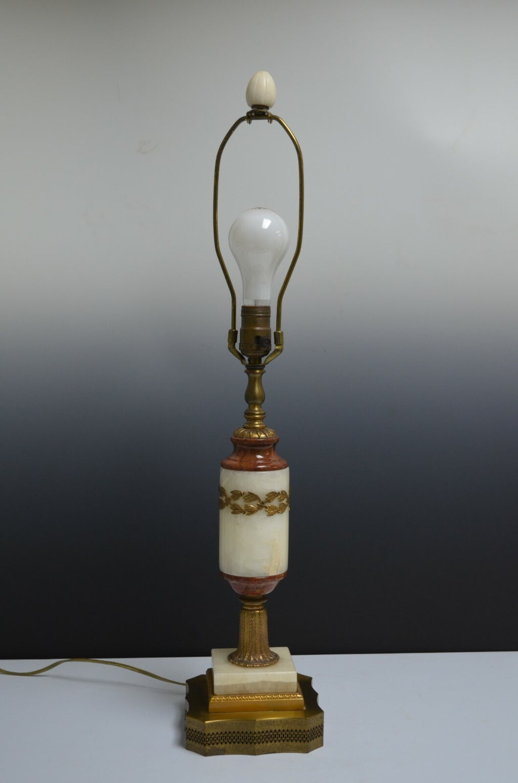 Vintage Brass, Quartz and Marble Table Lamp