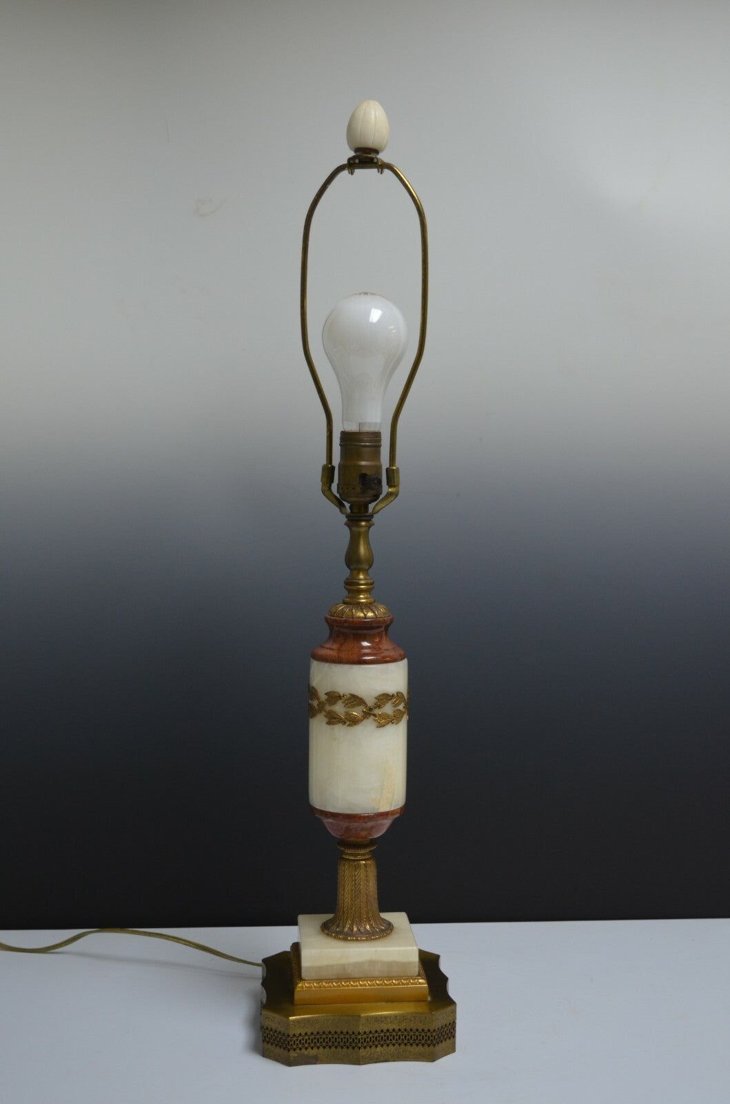 Vintage Brass, Quartz and Marble Table Lamp