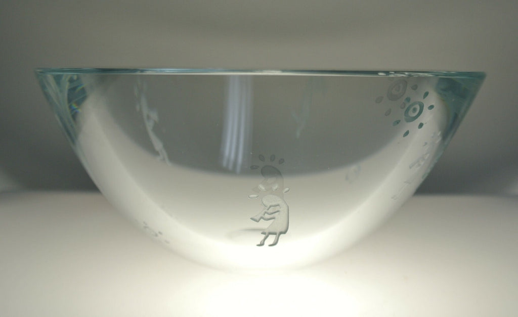 Vintage 1996-97 Clear Glass Vase Engraved with kokopellies and Signed