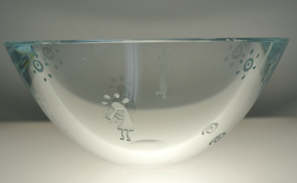 Vintage 1996-97 Clear Glass Vase Engraved with kokopellies and Signed