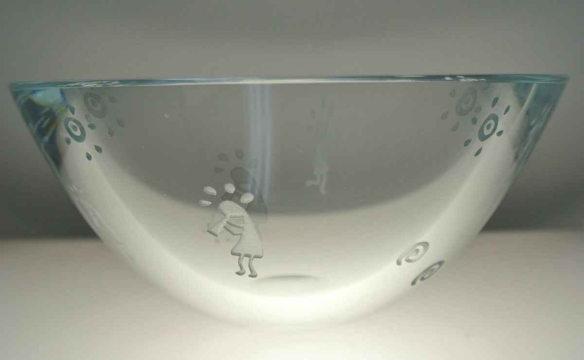 Vintage 1996-97 Clear Glass Vase Engraved with kokopellies and Signed