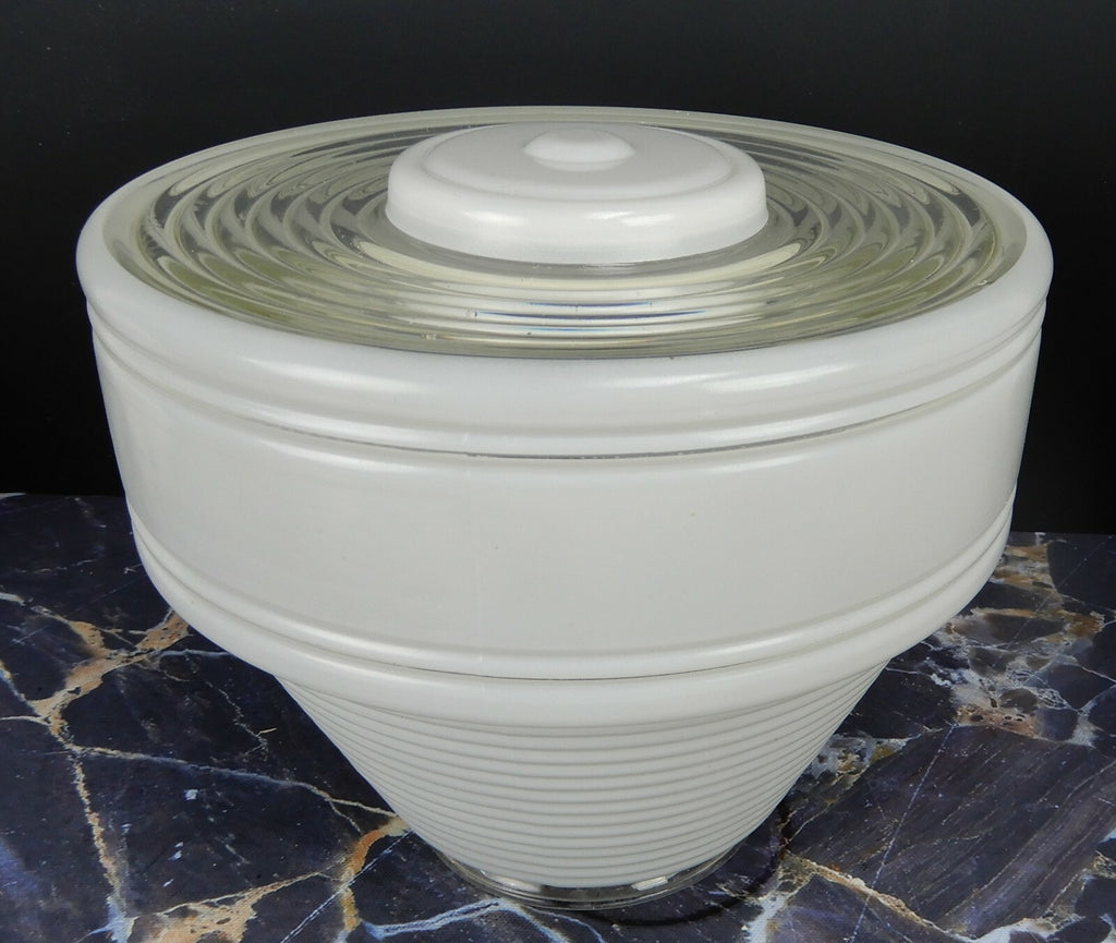 Vintage Tall Ceiling White & Clear Glass Shade 8" Diameter