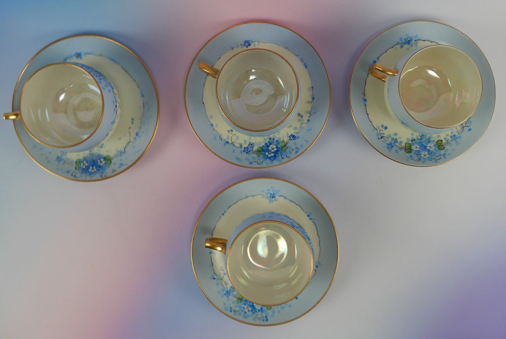 4 Pc. Paul Muller Selb Stouffer Hand Decorated Blue Forget Me Not~ Cups &Saucers