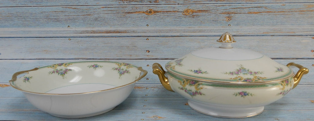 Noritake Floral Bouquet "Plaza" Round Serving Bowl and Lidded Serving Bowl