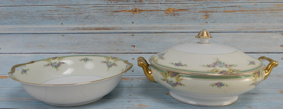 Noritake Floral Bouquet "Plaza" Round Serving Bowl and Lidded Serving Bowl