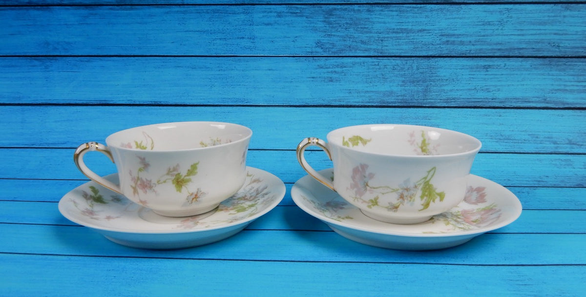 Vintage Set of Two Haviland Limoges Schleiger 79 Flat Cups And Saucers