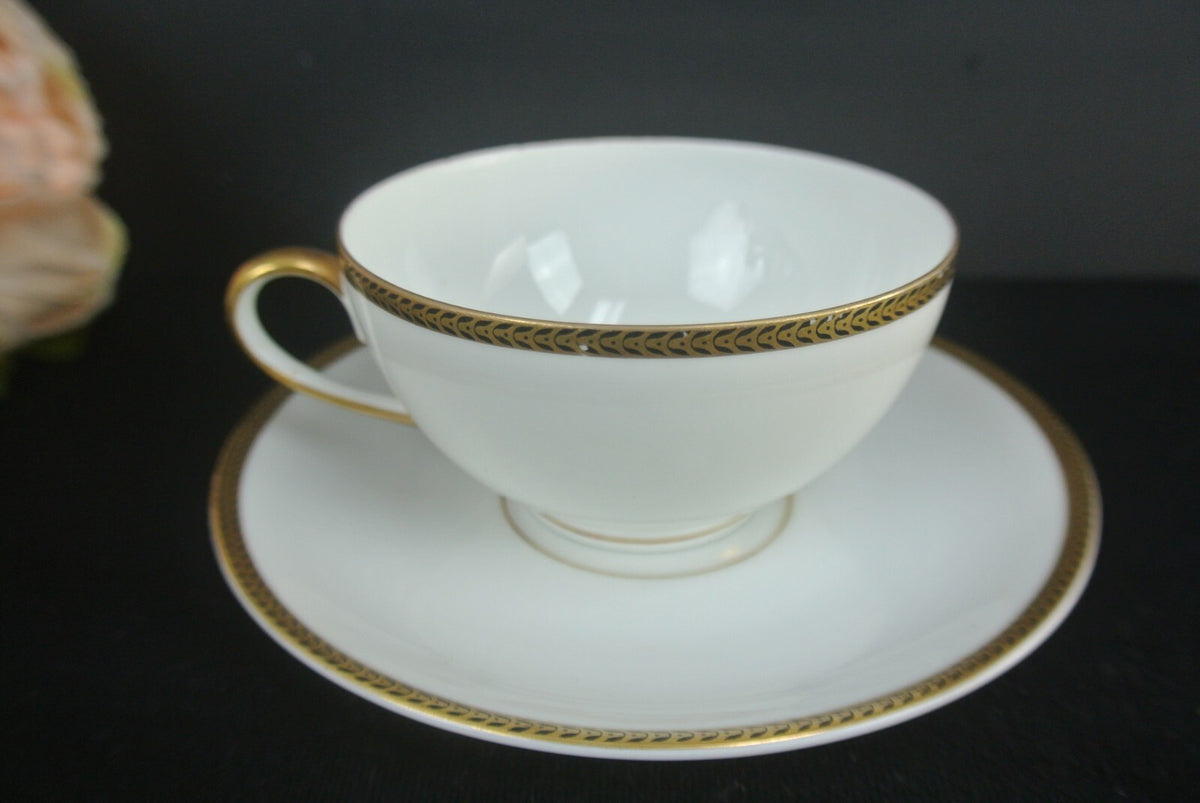 Vtg Edelstein Bavaria Teacup And Saucer Gold And Black Trim Set Of 3
