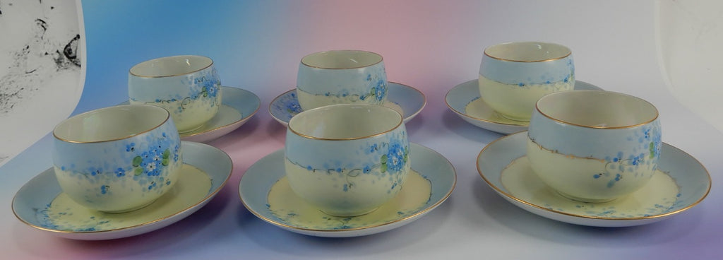 6 Pc.Set J&C Bavaria Stouffer Hand Decorated Blue Forget Me Not Cups and Saucers