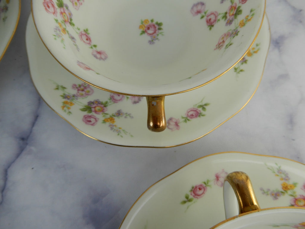 4 Baronet "Silvia" Made in Bohemia Czechoslovakia Soup Cups & Saucers
