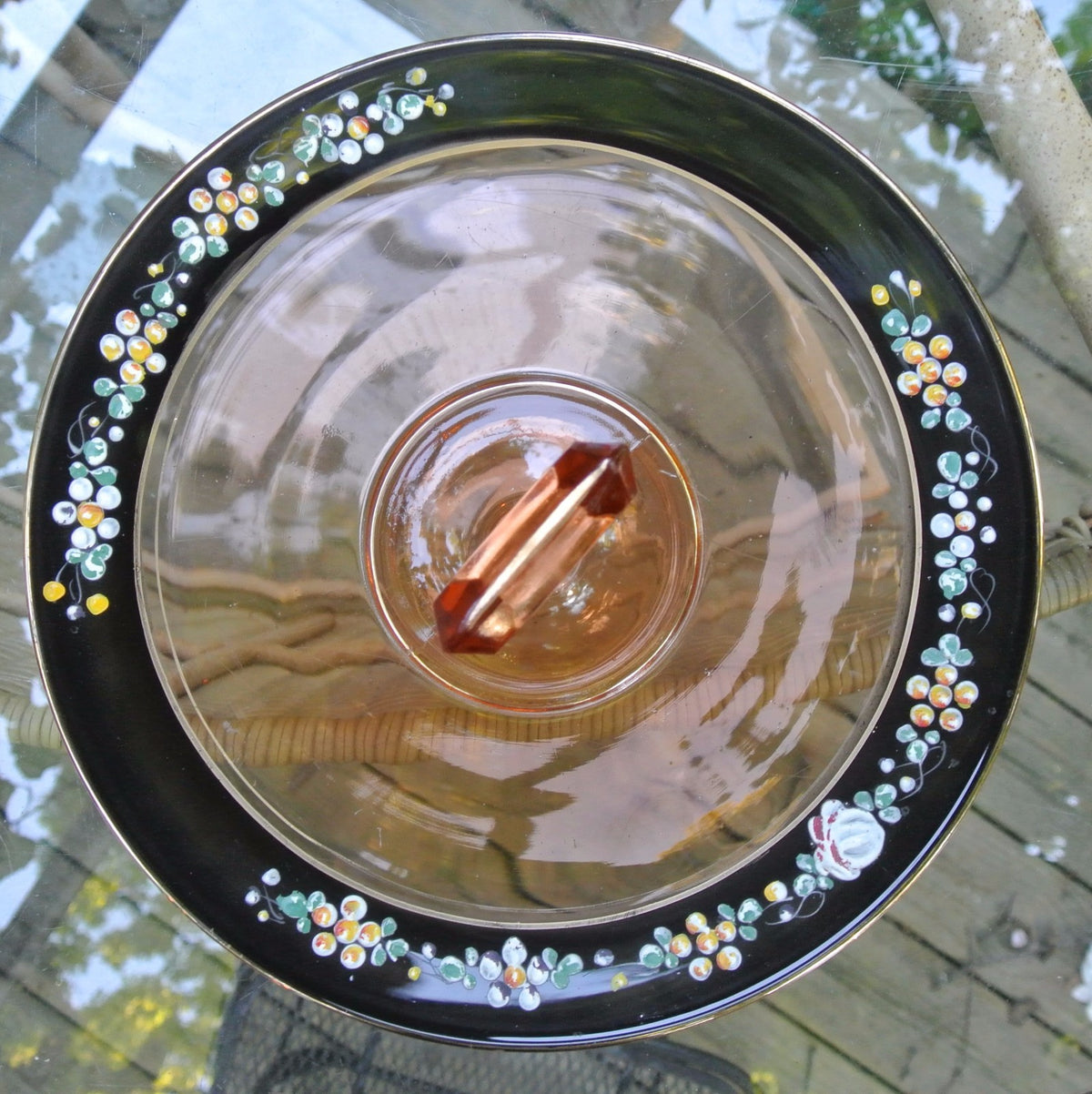 Vintage Pink Glass Sandwich Plate, Hand-Painted Enamel. Small Plate. Kitchen