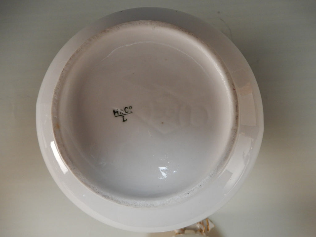 Antique H & Co. Limoges Rope Pattern w/Gold Rims 6-3/4" High Oversize Sugar Bowl