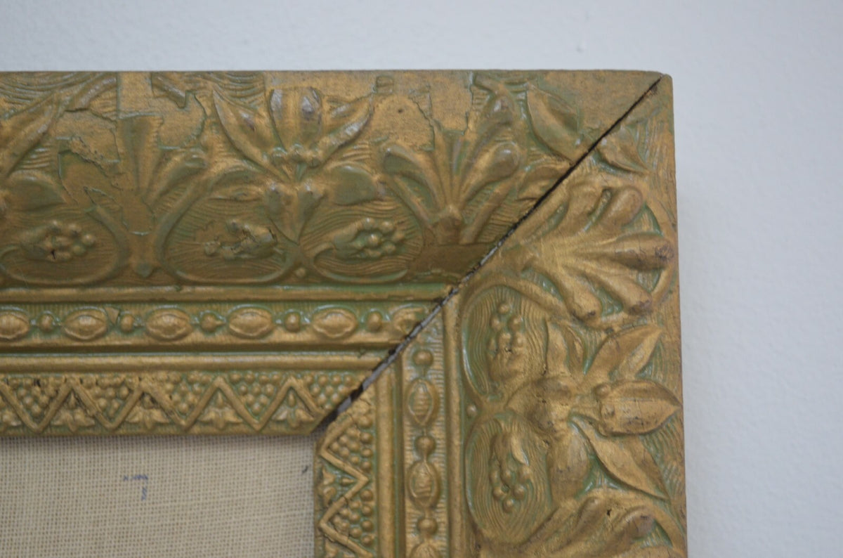 Vintage Big Ornate Resin Frame with Needlepoint Poppy Flowers 42-3/8" Tall