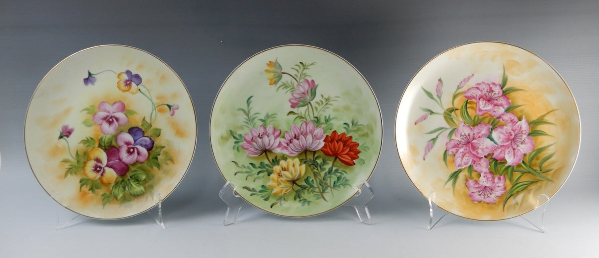Set of 3 Lefton China Decorative Floral Plate Hand Painted Gold Rim SL 1283 (B)