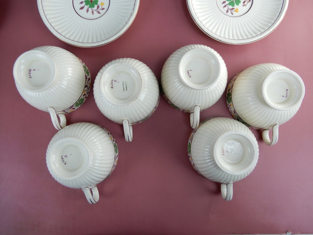 Vintage Set of 6 Wedgwood Etruria Luster Ribbed Cups and Saucers