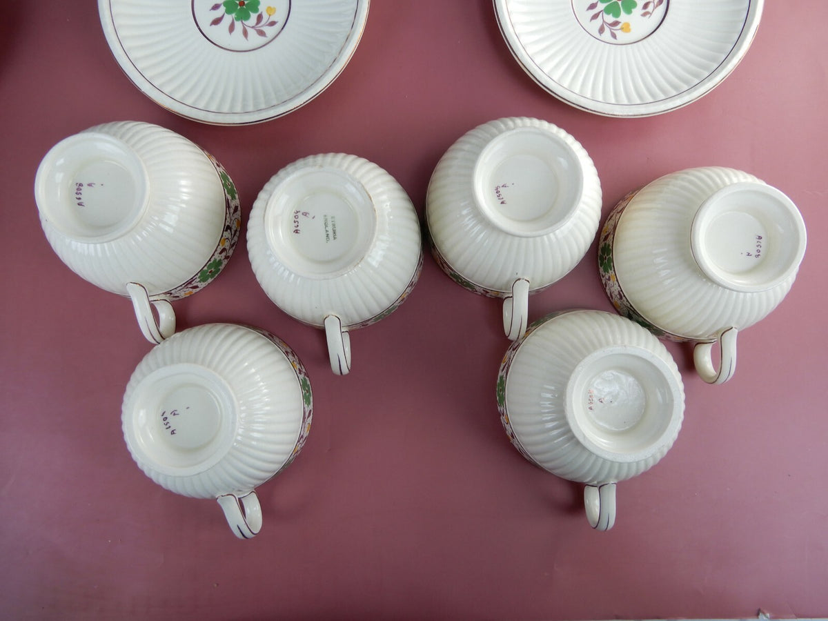 Vintage Set of 6 Wedgwood Etruria Luster Ribbed Cups and Saucers