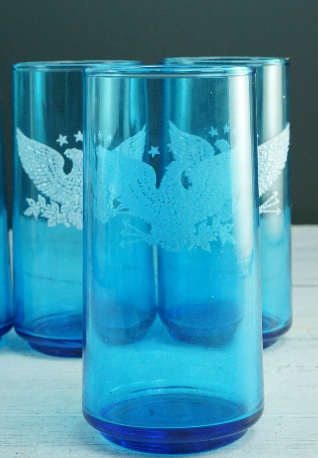 Set of 4 Galaxy Blue with American Eagle Tumblers Decorative Drinking Glasses